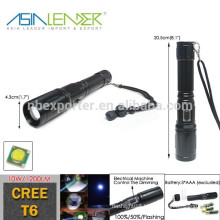 3 Lighting Modes 3 AAA Battery Powered Semi-auto zooming Aluminum Cree T6 10W Strong Light Flashlight